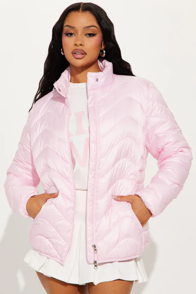 Sky High Quilted Lightweight Puffer Coat - Pink