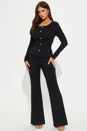 The Mia Button Up Ponte Jumpsuit - Black