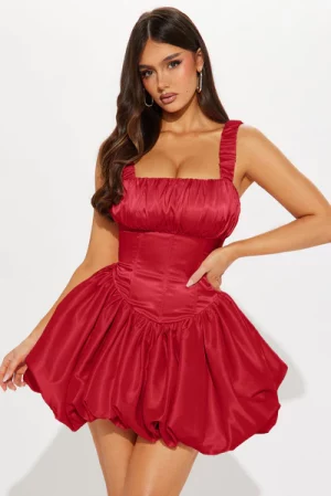 Libbey Satin Bubble Mini Dress - Red
